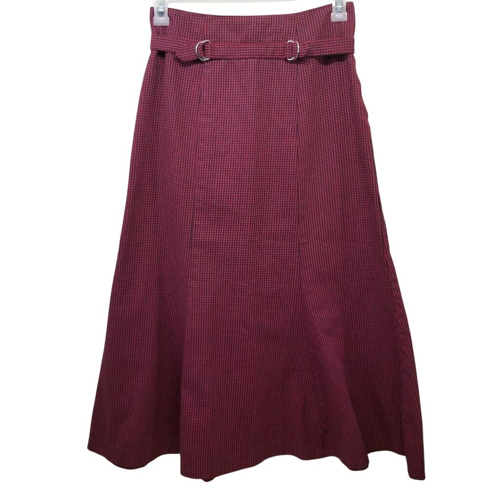 Genesis‎ 9 10 Red Plaid Check A Line Skirt Flared Panels Maxi Vintage